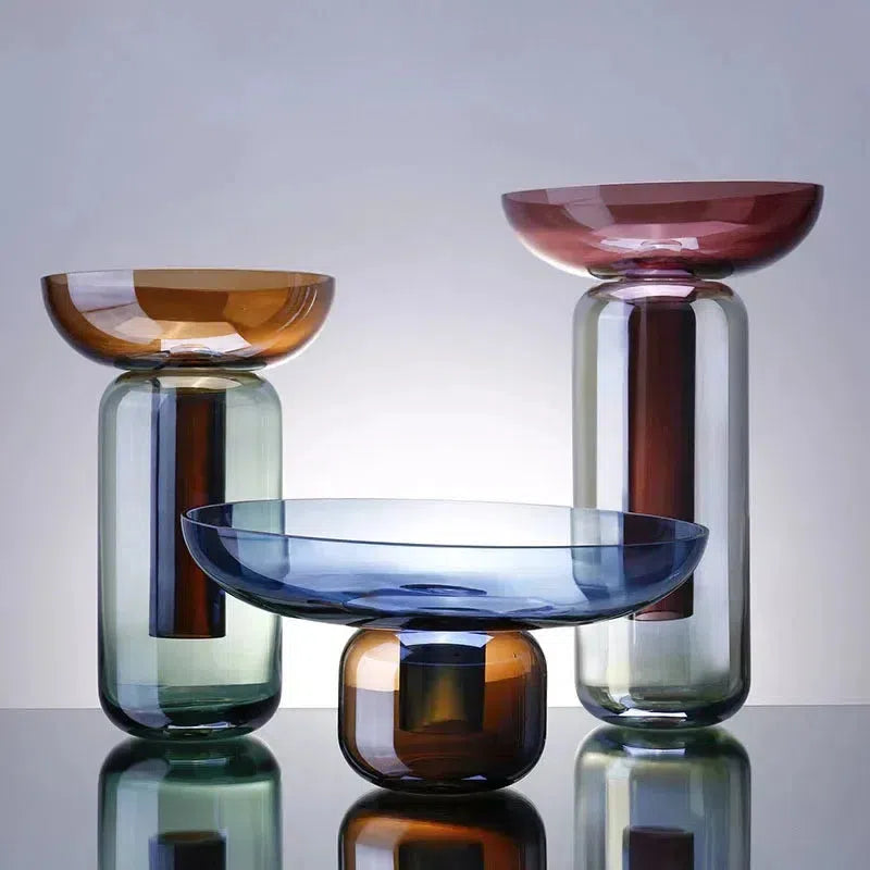 Modern Minimal Vessel Glass Vase with detachable top gradient finish resistant glass three sizes Dia 25cm 18cm 16cm