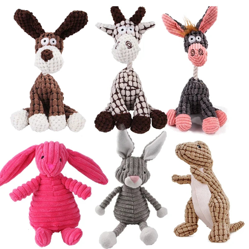 Plush corduroy squeaky dog toy animal shape durable chew toy for puppies and dogs