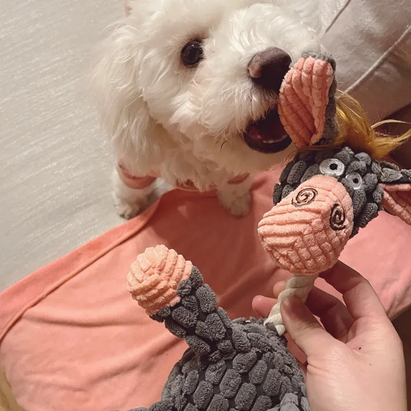 Plush corduroy squeaky dog toy animal shape durable chew toy for puppies and dogs