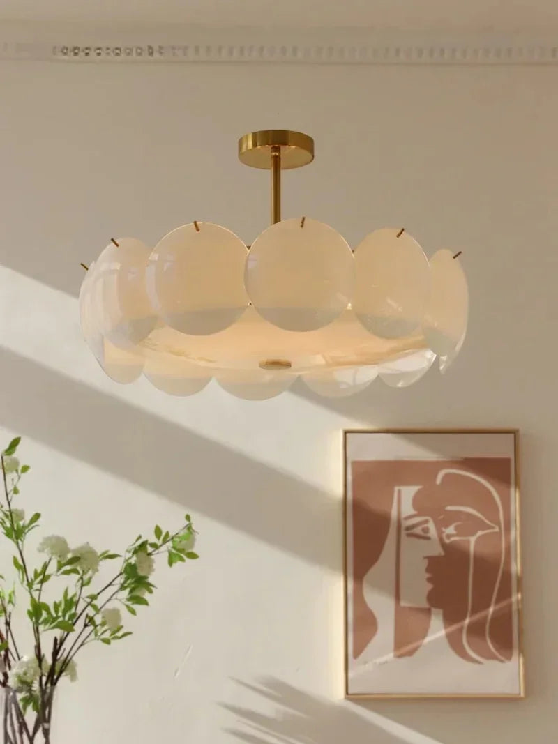 Pendant light cream-white glass discs brass accents Nordic design ceiling light pendant lamp