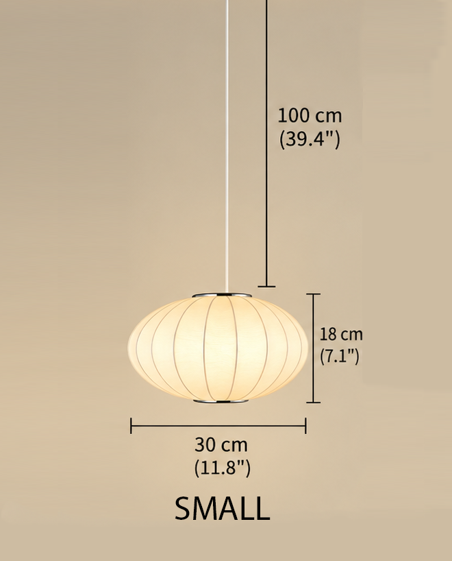 A small hanging pendant light with a ribbed oval shade, shown with dimension labels: 100 cm height, 18 cm shade height, and 30 cm width, on a plain beige background.