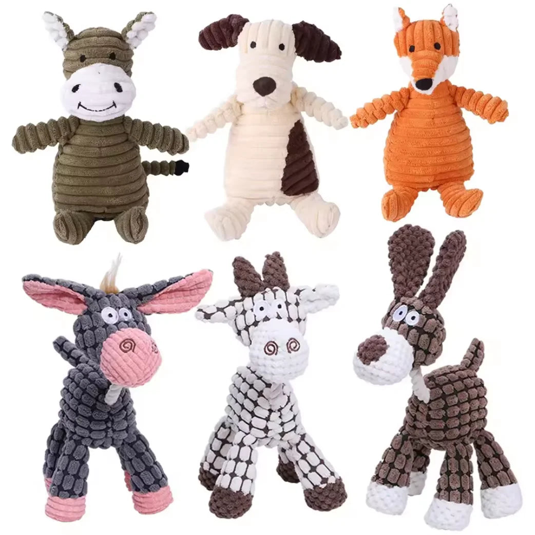 Plush corduroy squeaky dog toy animal shape durable chew toy for puppies and dogs