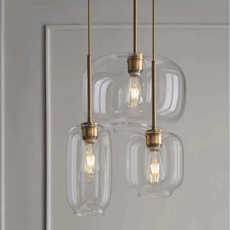 Sculpted Clear Glass Brass Luminaire for Hallway and Dining Pendant Lamp