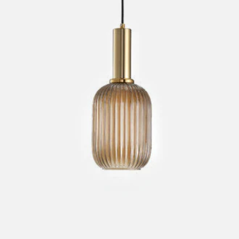 Ripple Glass Pendant Light Lantern Style Brass