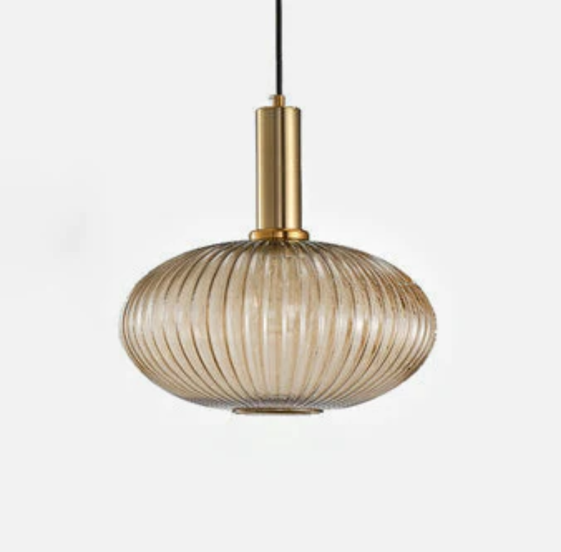 Home Lighting Creative Pendant Lamp Modern Lantern Stripe Ripple Glass Pendant Light Lantern Style Brass