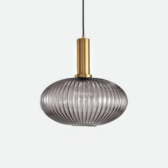 Ripple Glass Pendant Light Lantern Style Brass