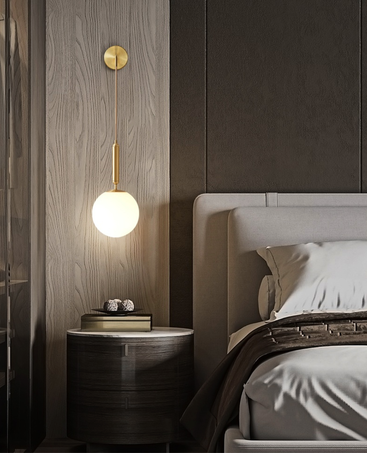 Poiret Series Brass & Glass Globe Hanging Wall Lamp-Letifly Lights and Decor