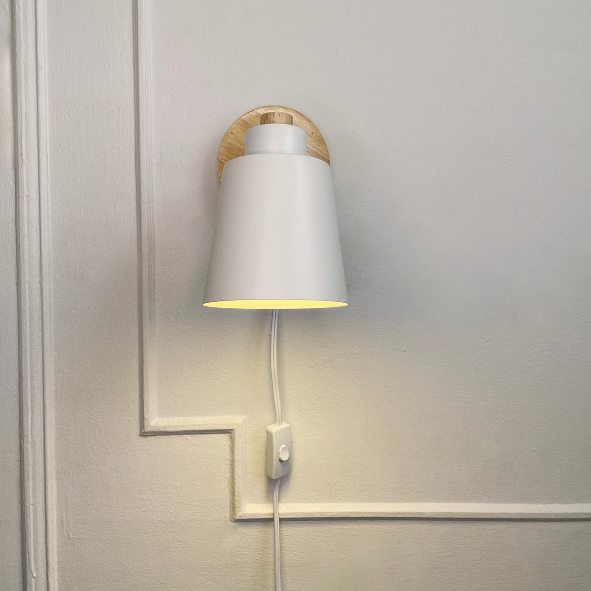 Wood & white Metal Reading Lamp with Plug Cord