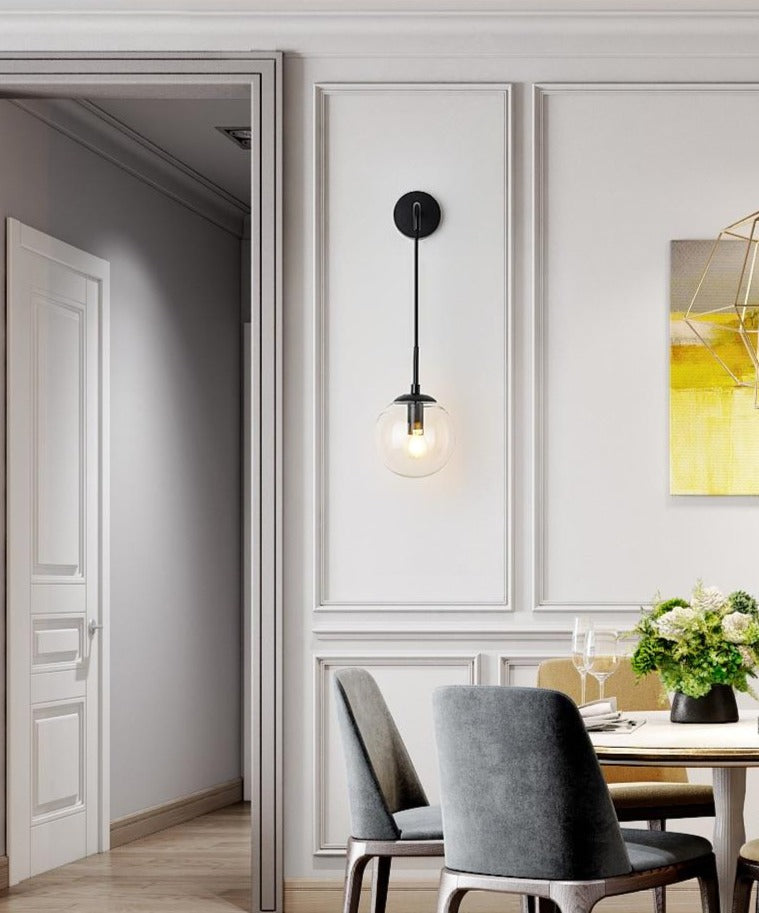 globe clear glass Black metal hanging wall sconce