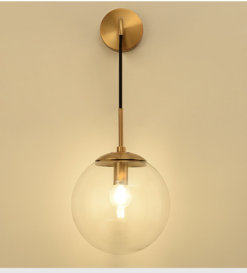 globe clear glass Antique Gold-tone Black metal hanging wall sconce