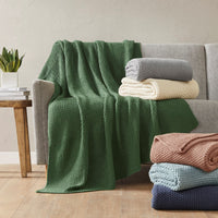 Bree Knit Throw and Pillow Set Textured Soft Blanket Cozy Living Room Accent