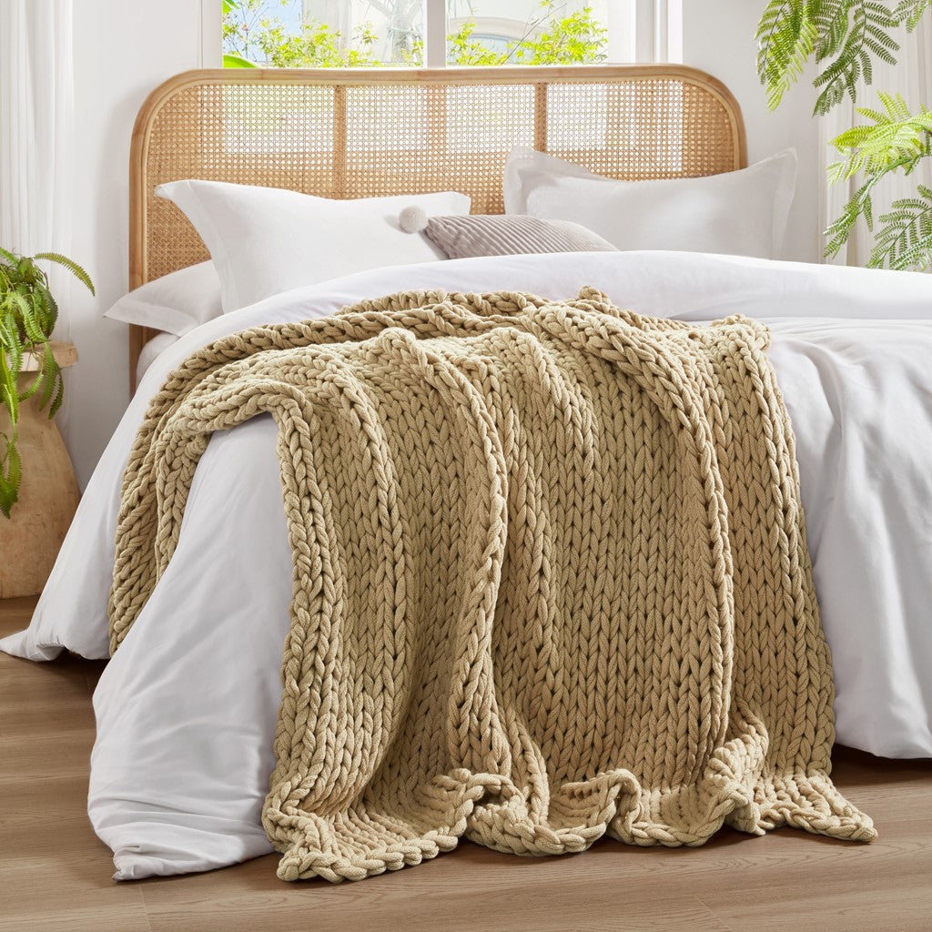 Chunky Double Knit Handmade Throw Blanket Cozy Soft Textured Couch and Bed Accent Decor