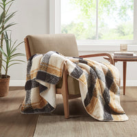 Bloomington Faux Mohair to Sherpa Throw Blanket Plaid Reversible Soft Cozy Accent