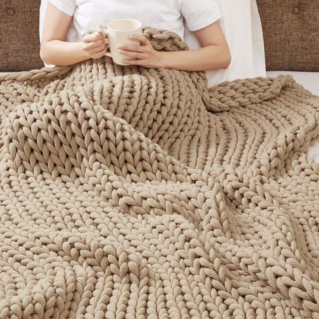 Chunky Double Knit Handmade Throw Blanket Cozy Soft Textured Couch and Bed Accent Decor