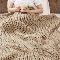Chunky Double Knit Handmade Throw Blanket Cozy Soft Textured Couch and Bed Accent Decor