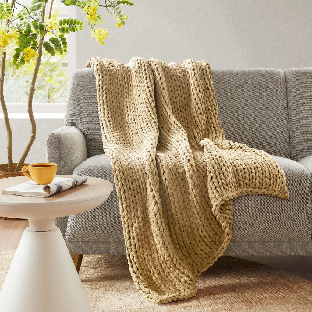 Chunky Double Knit Handmade Throw Blanket Cozy Soft Textured Couch and Bed Accent Decor