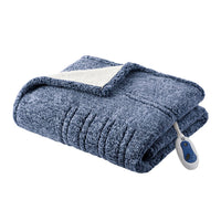Marbled Sherpa Heated Throw Blanket Plush Reversible Cozy Electric Warming Cover