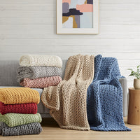 Chunky Double Knit Handmade Throw Blanket Cozy Soft Textured Couch and Bed Accent Decor
