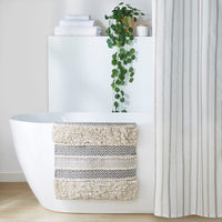 Woven textured bath rug stripe non skid shaggy bathroom mat boho inspired handwoven rug