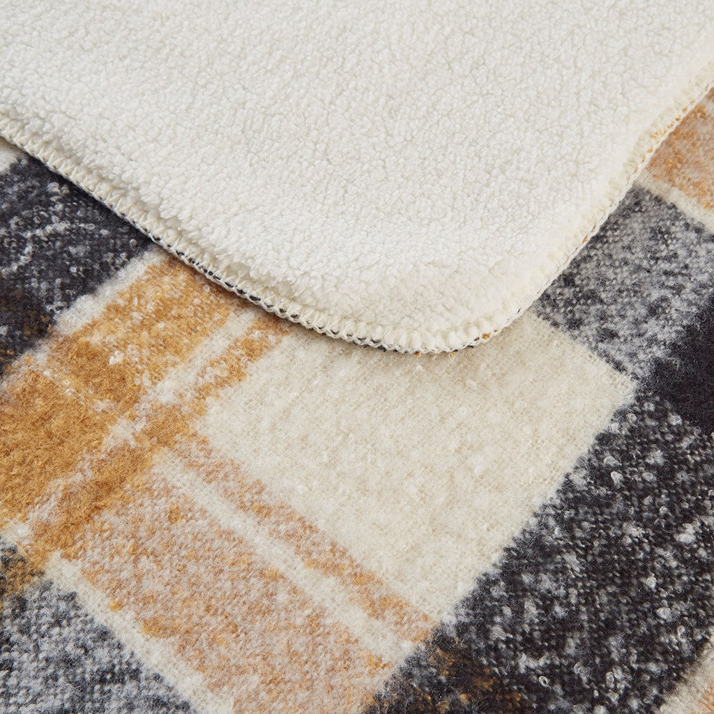 Bloomington Faux Mohair to Sherpa Throw Blanket Plaid Reversible Soft Cozy Accent