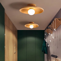 Bamboo Disc Ceiling Lamp light brown bamboo disc 28 cm with glass diffuser warm white 7W G9 LED surface-mounted