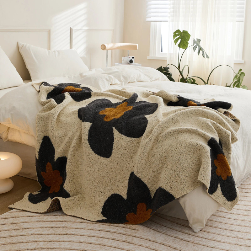 Cozy Bloom Plush Knit Throw Blanket
