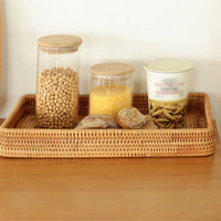 Handwoven rattan serving tray wicker tabletop desktop organizer