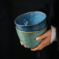 Ceramic Bowl Irregular Shape Blue Glaze Handmade Soup Salad Noodle Fruit Tableware