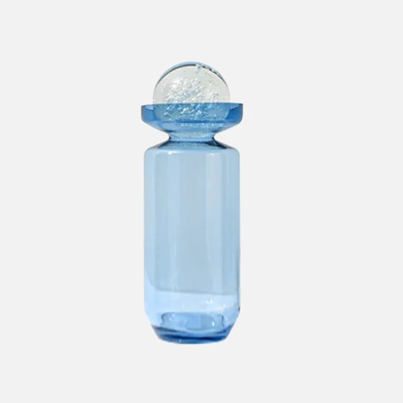 Glass vase sky-blue globe-top Nordic modern transparent hydroponics glass cylinder vase