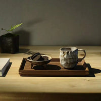 Stoneware pedestal dish footed ceramic matte textured tray
