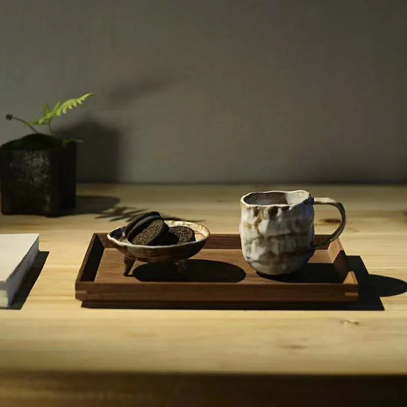 Stoneware pedestal dish footed ceramic matte textured tray