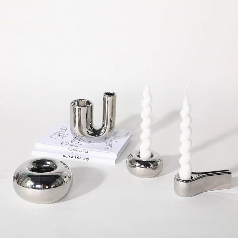 Luxury Electroplating Ceramic Candlestick