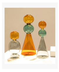 Multicolor glass vase modern stacked geometric decorative centerpiece