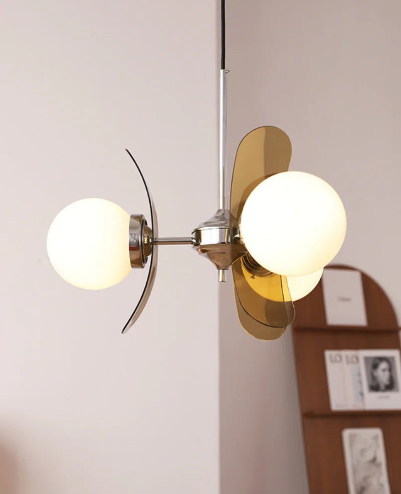Retro glass globe chandelier with amber panels mid-century modern dining room light