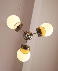 Retro glass globe chandelier with amber panels mid-century modern dining room light