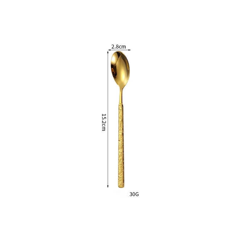 304 Rock Pattern Stainless Steel Western Tableware Golden Steak Knife, Fork, Spoon, Dessert Fork, Coffee Spoon, Hotel Restaurant Set-Letifly Lights and Decor