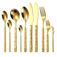 304 Rock Pattern Stainless Steel Western Tableware Golden Steak Knife, Fork, Spoon, Dessert Fork, Coffee Spoon, Hotel Restaurant Set-Letifly Lights and Decor