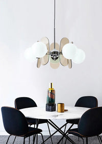 Retro glass globe chandelier with amber panels mid-century modern dining room light