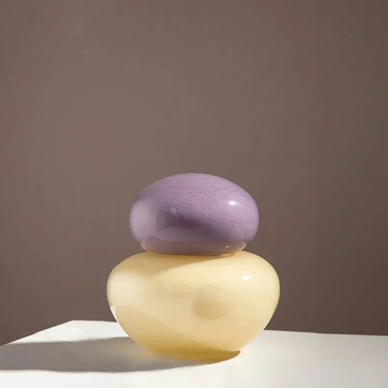 Elliptical Colored Pebble Stone Glass Vase