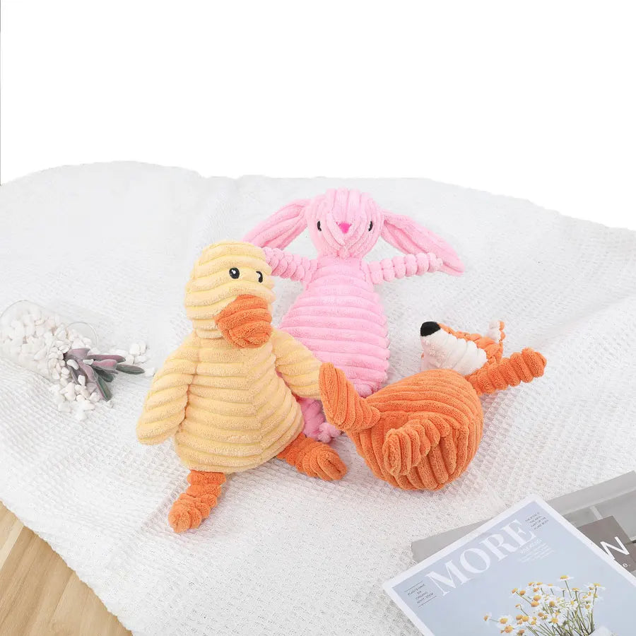Plush corduroy squeaky dog toy animal shape durable chew toy for puppies and dogs