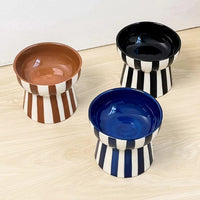 1pc minimalist style contrasting color striped high footed pet bowl ceramic cat bowl dog bowl anti knock-Letifly Lights and Decor