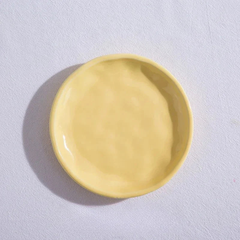 Luna Creme Pastel ceramic snack plates wavy edge hand-glazed modern dish set