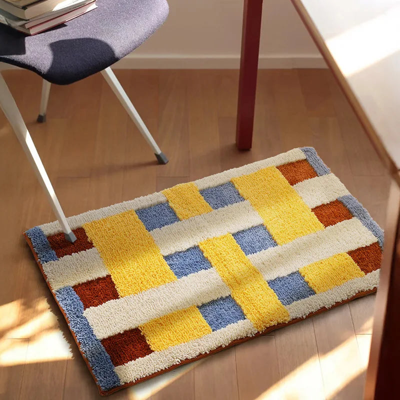 Tufted Bathmat Soft Grids Geometric Mat Bathroom Rug Carpet Function Entrance Floor Anti Slip Pad Aesthetic Home Room Decor-Letifly Lights and Decor