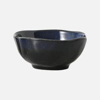 Ceramic serving bowls reactive glaze blue brown organic rim stackable modern dining tableware