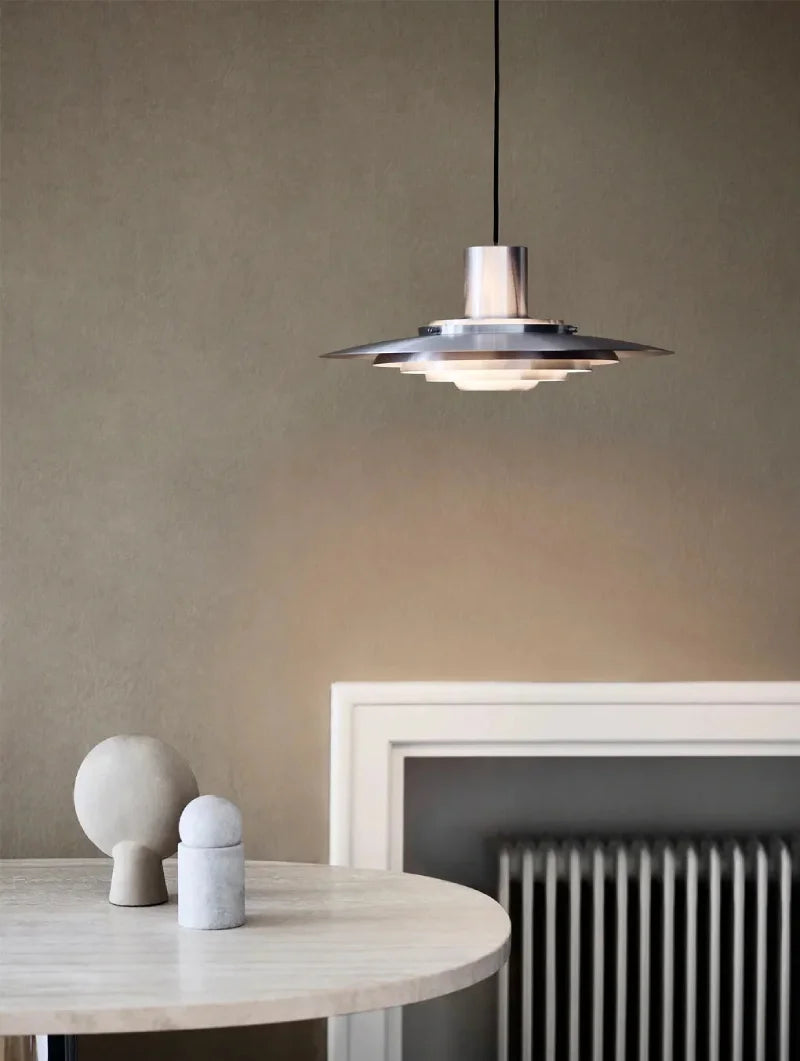 danish modern brushed aluminum ufo disc pendant light with led for dining room or kitchen island