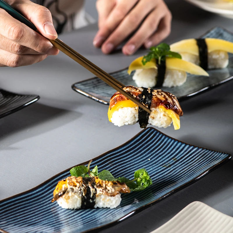 Japanese-style Sushi Plate Rectangular Ceramic Sashimi Flat Plate Creative Tableware Irregular Long Commercial Japanese Plate-Letifly Lights and Decor