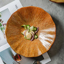 Terracotta ceramic sunburst bowl scalloped rim artisan textured serving bowl modern rustic tableware