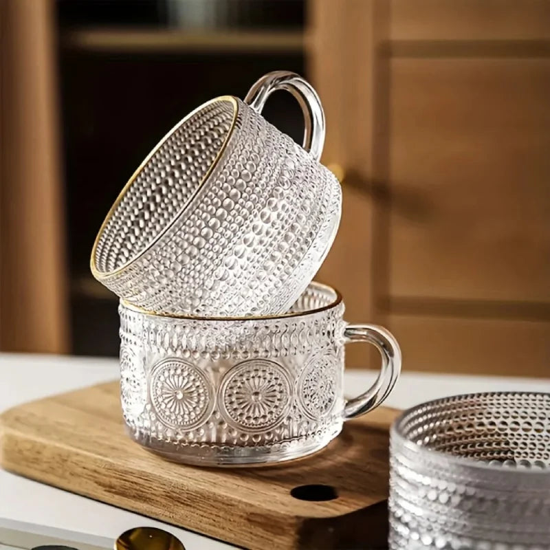 450ml glass cups and wooden lids, vintage glass coffee cups are perfect for cappuccinos, latte, cereal-Letifly Lights and Decor