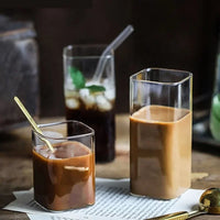 Square glass cup clear cold drink minimalist modern durable tumbler