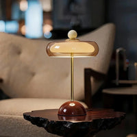 Mid-Century Modern Glass Table Lamp Vintage LED Bedside Desk Lamp Golden Metal Pole Bedroom Nightstand Decor Light-Letifly Lights and Decor